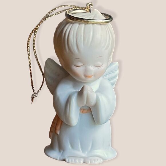 Vintage Ruth Morehead Holly Baby Prayer Angel Porcelain Collectible Ornament - Picture 2 of 15